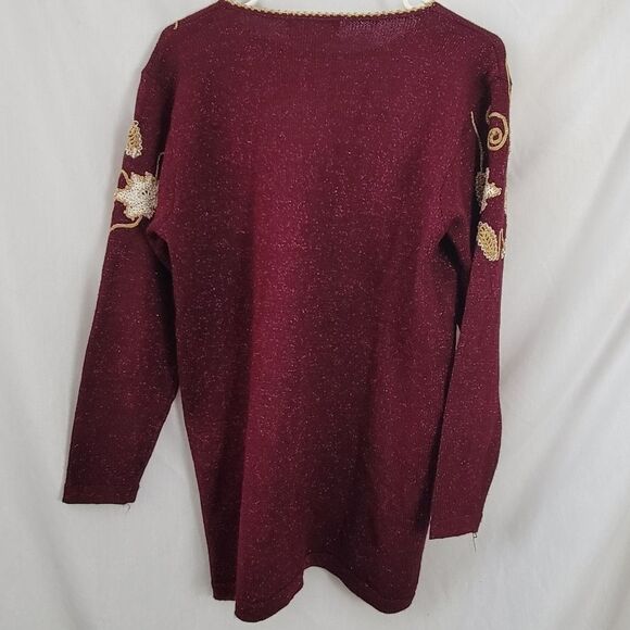 Jaclyn Smith Large vintage Sweater Burgundy gold metallic crocheted sparkle EUC - Picture 3 of 8